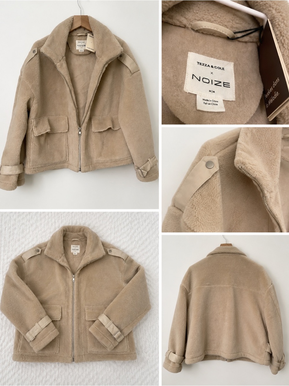 NWT Noize x Tezza & Cole Collab Sherpa Cream Coat Oversized Jacket Medium NEW